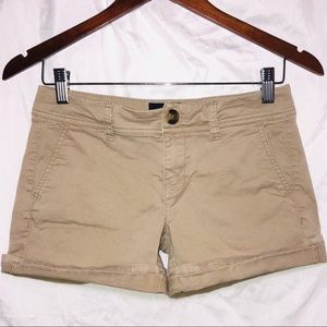 American Eagle Outfitters Tan Khaki Midi Shorts 0